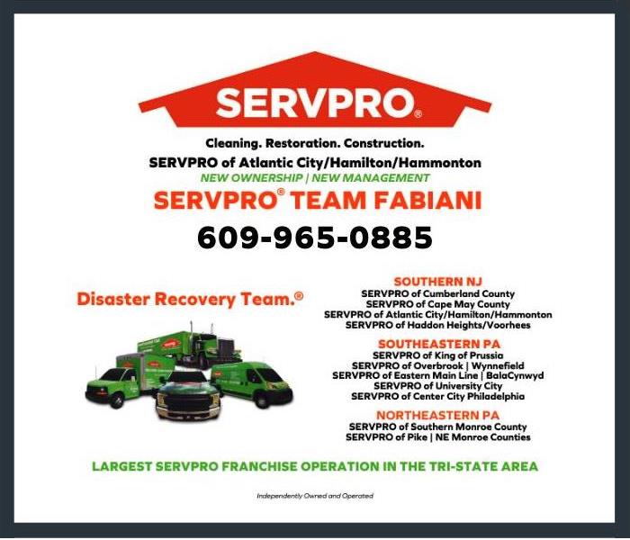 Photo of our franchises listings with SERVPRO orange roof and fleet trucks image